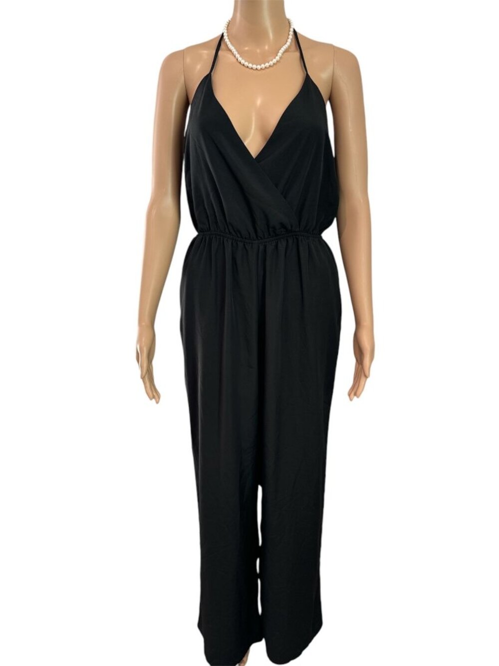 Fire Los Angeles Low V-Neck Halter Jumpsuit - Size Medium